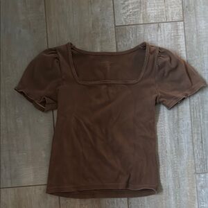 Brandy Melville Brown Puff Sleeve Fitted Blouse